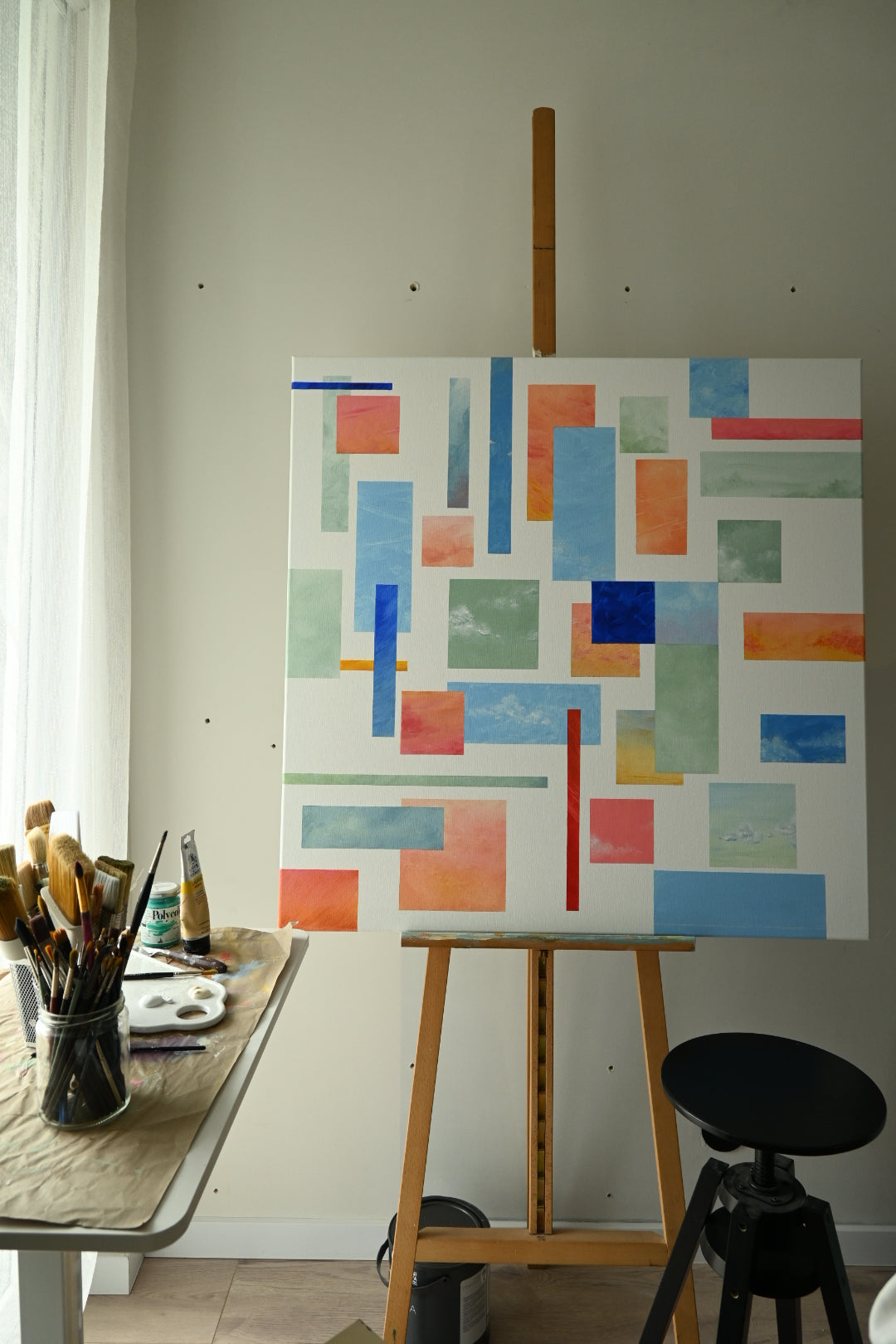 Just like heaven - Mid century modern painting, abstract, acrylic on canvas