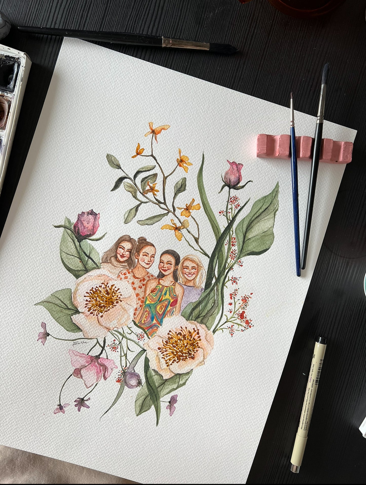 Portret w kwietnym wianku - AKWARELA