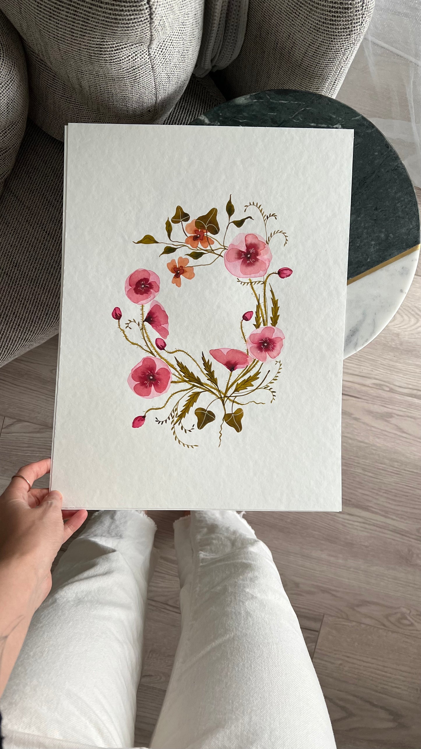 Portret w kwietnym wianku - AKWARELA - Różowe Maki