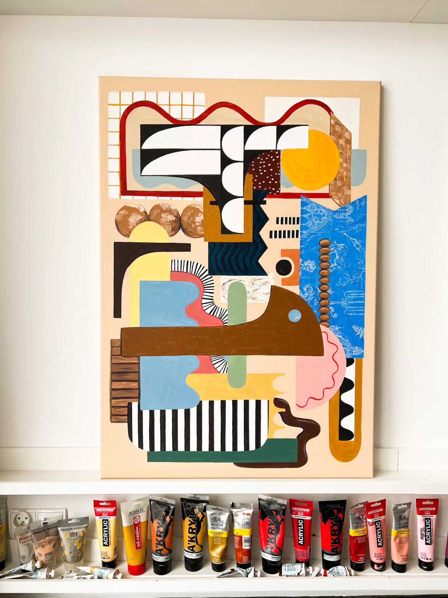 Modern carbonara - Mid century modern painting, abstract, acrylic on canvas