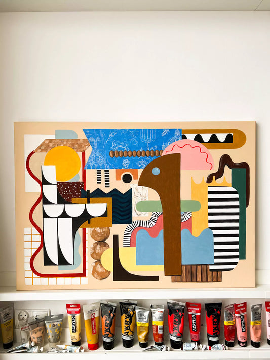 Modern carbonara - Mid century modern painting, abstract, acrylic on canvas