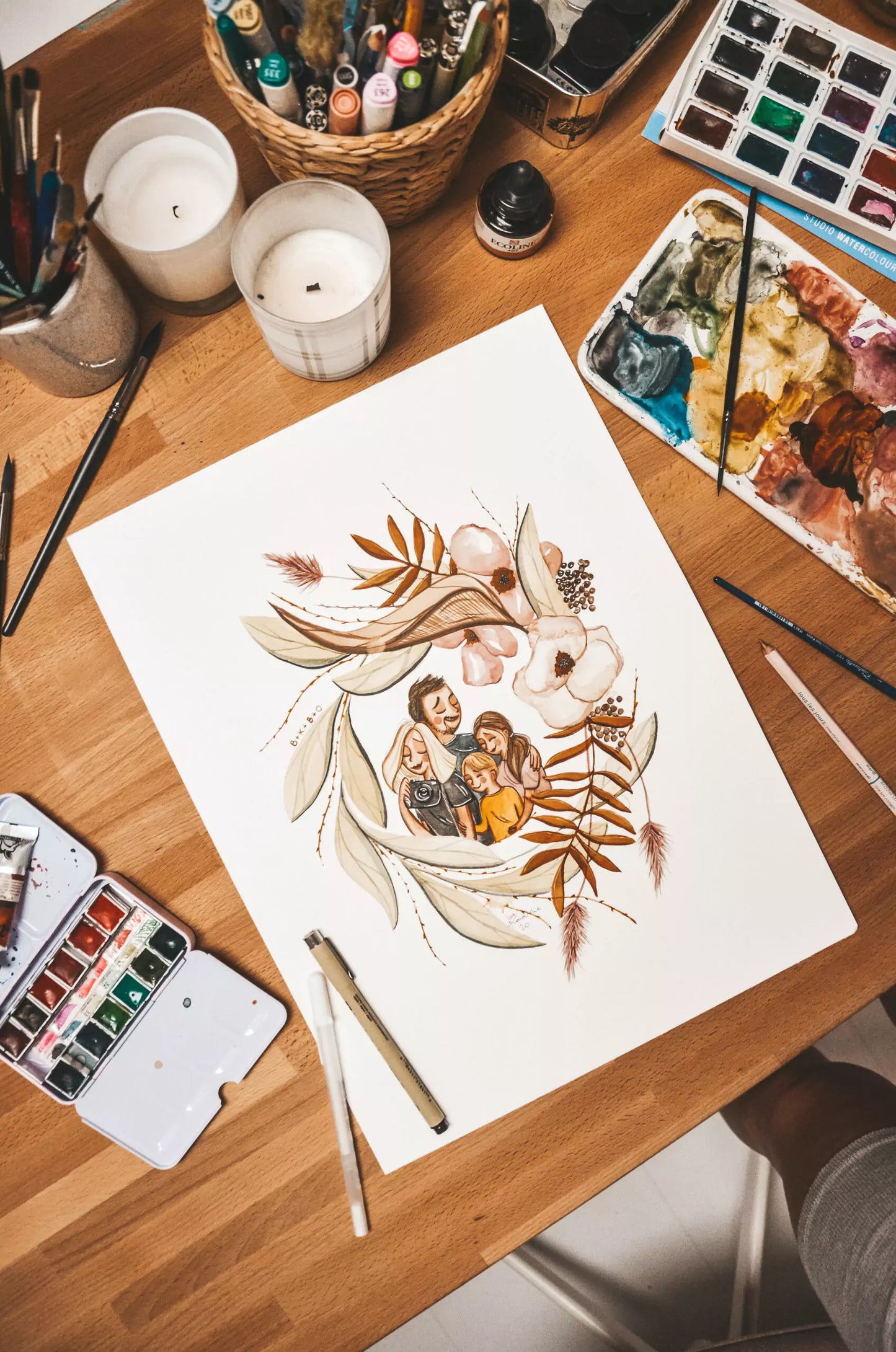 Portret w kwietnym wianku - AKWARELA