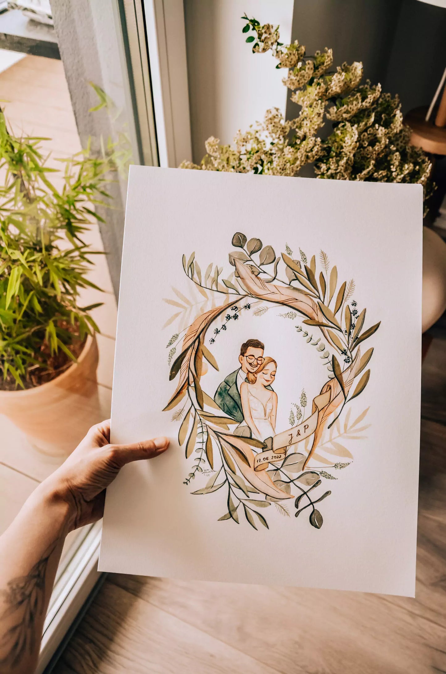Portret w kwietnym wianku - AKWARELA