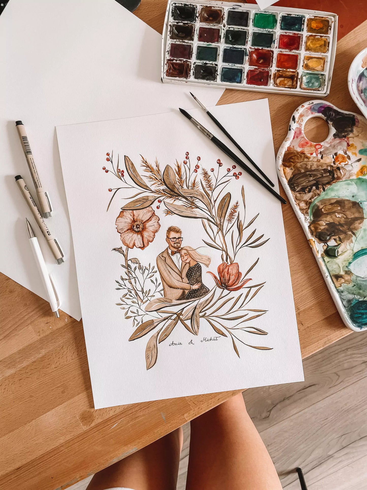 Portret w kwietnym wianku - AKWARELA